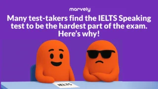 Two mascots, one looking worried and one looking confident, representing the challenges and solutions of the IELTS Speaking test.