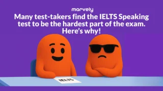 Two mascots, one looking worried and one looking confident, representing the challenges and solutions of the IELTS Speaking test.