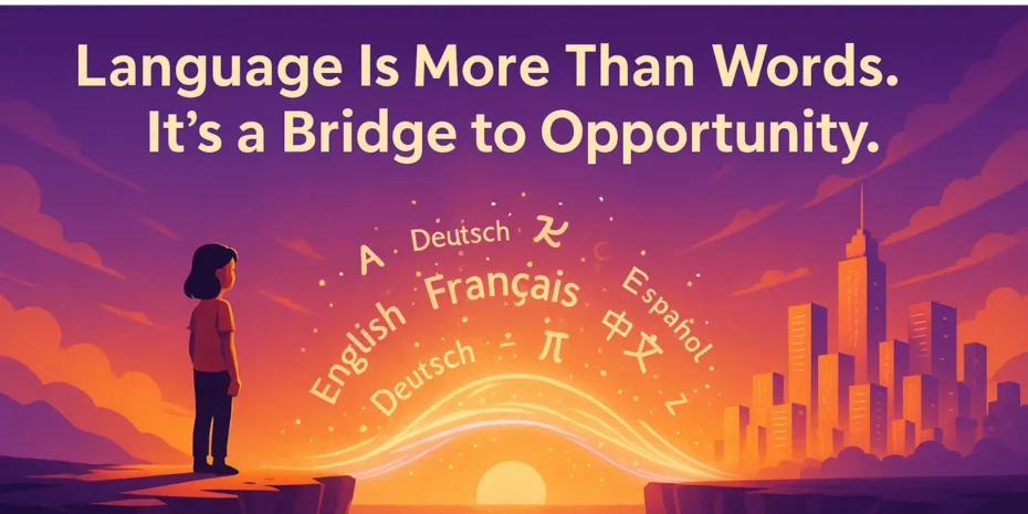 A visual metaphor of how language connects learners to growth, confidence, and opportunity.