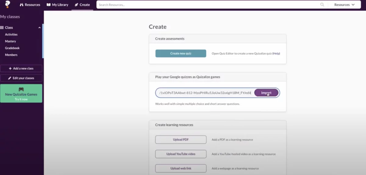 Google Forms into Quizalize integration