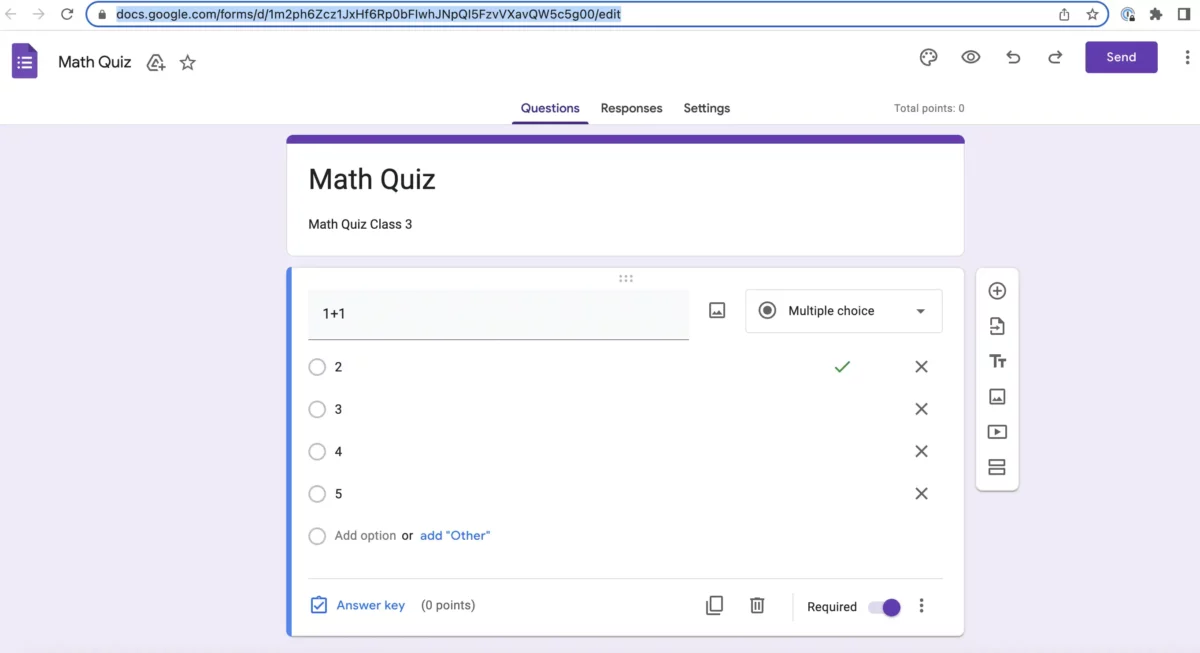 Google Form quiz
