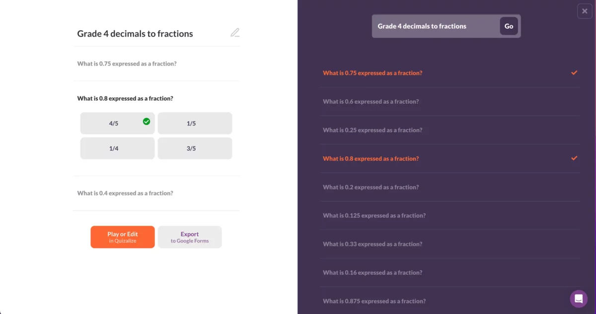 Create Math Quizzes in seconds with ChatGPT and Quizalize