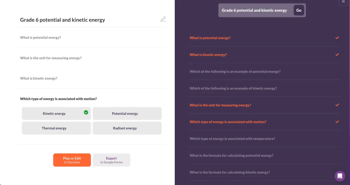 Create Science Quizzes in seconds with ChatGPT and Quizalize